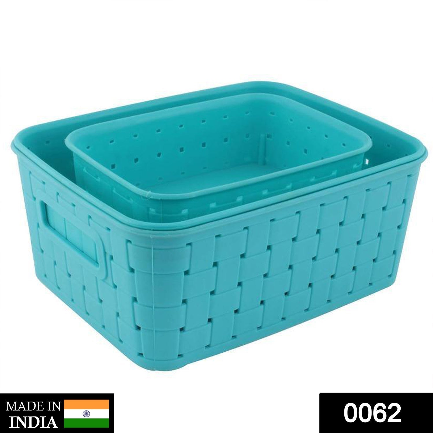 Sky blue storage baskets in set of three. Sky blue storage baskets in set of three.